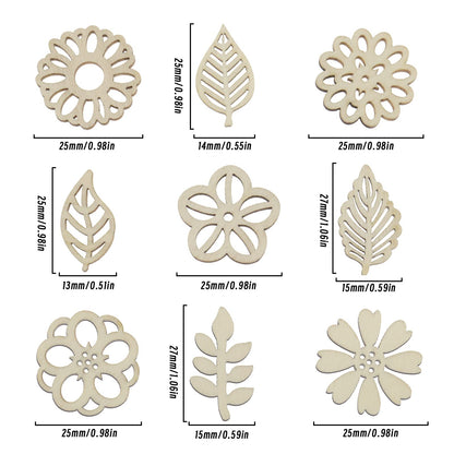 Micro Traders 100PCS Flower & Leaf Shapes Wooden Slices Wooden Embellishments Decorative Wood Chips Ornaments for DIY Scrapbooking Card Making Crafts