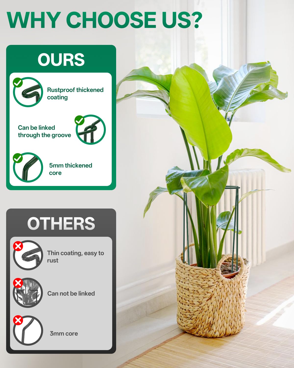 Breeze Touch 8 Pack Plant Support Stakes, 32 Inch Plant Stakes for Outdoor Plants, Peony Cage with 15 Pcs Green Lables, Peony Cages and Supports, Peonies Support Cages Flower Stakes for Plants