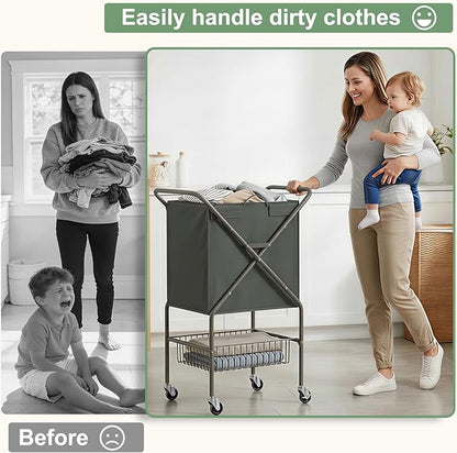 Laundry Basket with Wheels:88L Rolling Laundry Cart Foldable Metal Frame Dirty