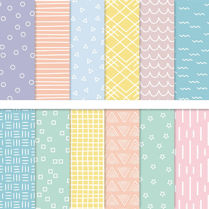 Whaline 60 Sheets Pastel Doodle Pattern Paper Stripe Wave Star Double Sided Scrapbook Specialty Paper for Spring DIY Crafts Card Making, 5.5 x 8.3 Inch