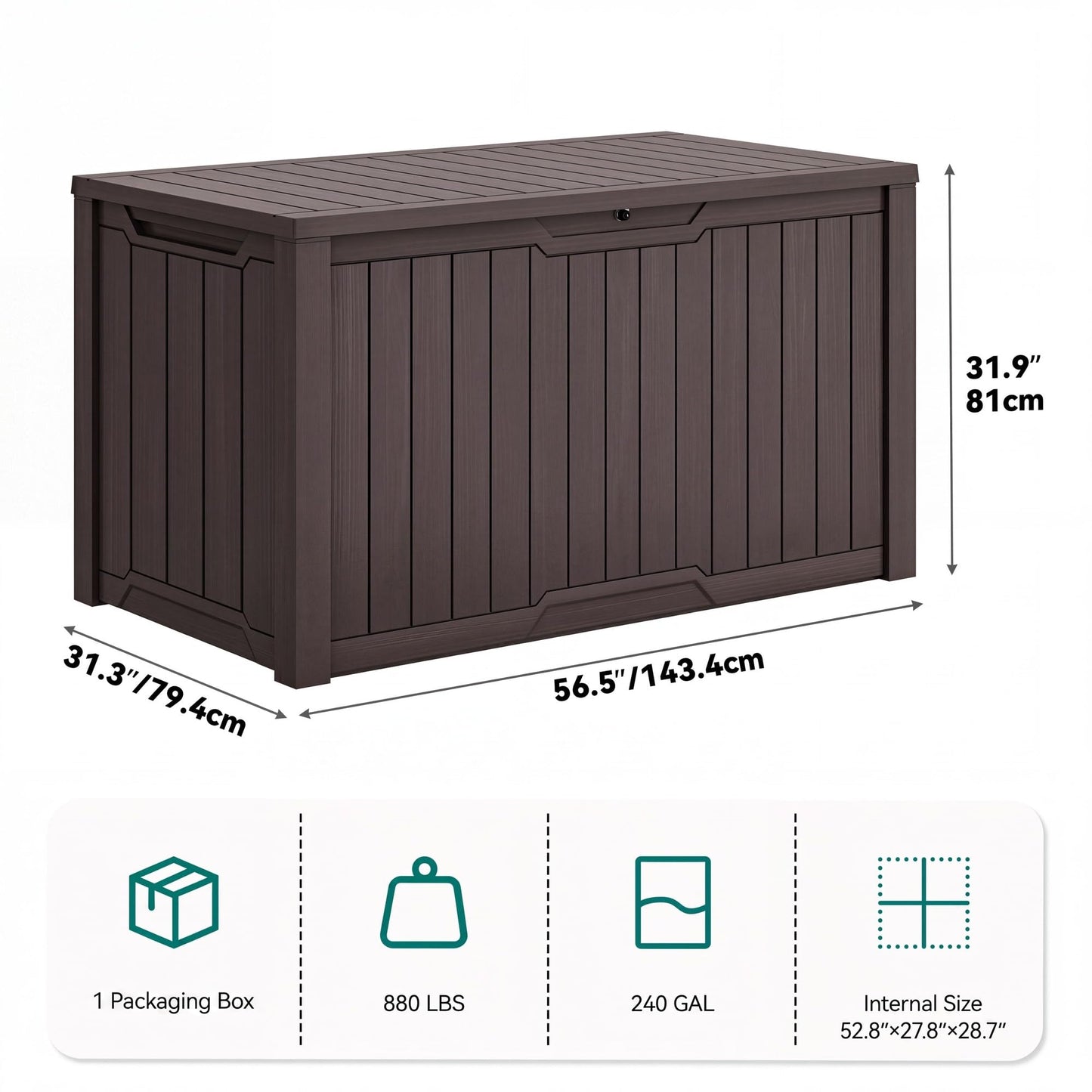 YITAHOME XXL 240 Gallon Large Outdoor Storage Deck Box for Patio Furniture, Outdoor Cushions, Garden Tools and Sports/Pools Equipment, Weather Resistant Resin, Lockable (Dark Brown)