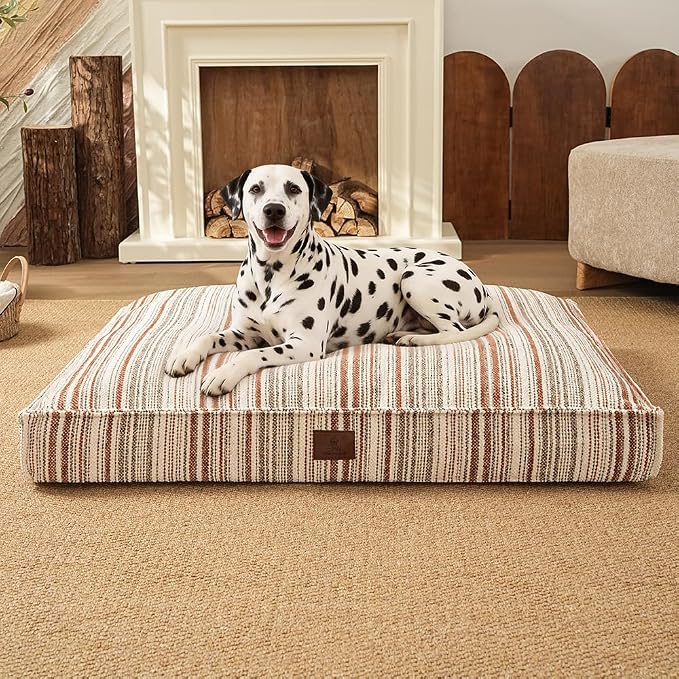 SOMAHE 4 Inch Orthopedic Dog Bed for Crate, 35 x 27 Inch, Orange Chenille | Washable Removable Cover, Waterproof Inner Liner, Non-Slip Bottom, Orthopedic Dog Crate Mattress for Medium & Large Dogs