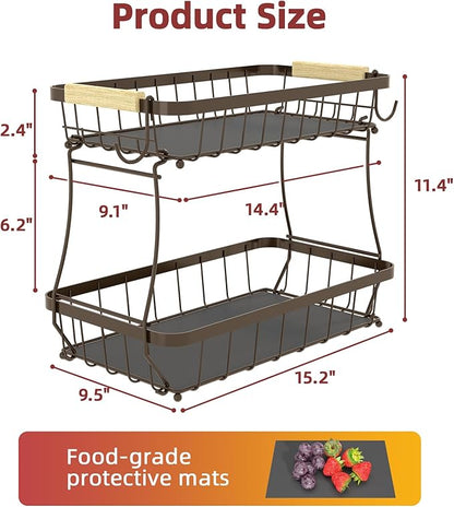 2 Tier Large Fruit Basket for Kitchen Counter