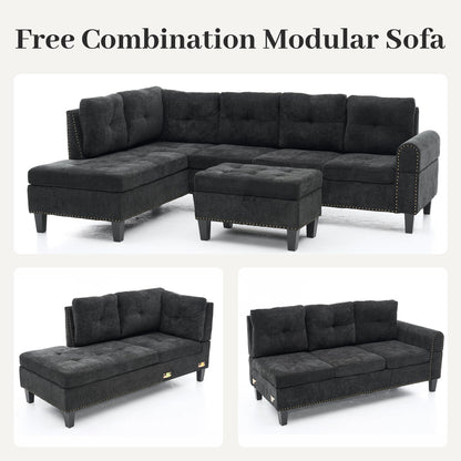Trygoal L Shaped Couches for Living Room, Sectional Couch Living Room Furniture with Storage Ottoman, Modular Sectional Sofa with Movable Chaise for Apartment Office, Black Grey