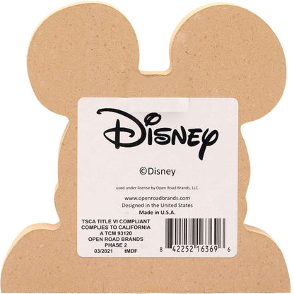 Disney Mickey Mouse Head Shelf Sitter Decor - Chunky Wood Block Cutout for Kids' Bedroom, Play Room or Office