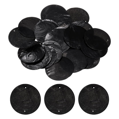 uxcell 50Pcs 50mm Round Capiz Sea Shells, Round Natural Capiz Shells Discs Charm with Hole for Seashell Wind Chimes Curtain Home Decoration, Black