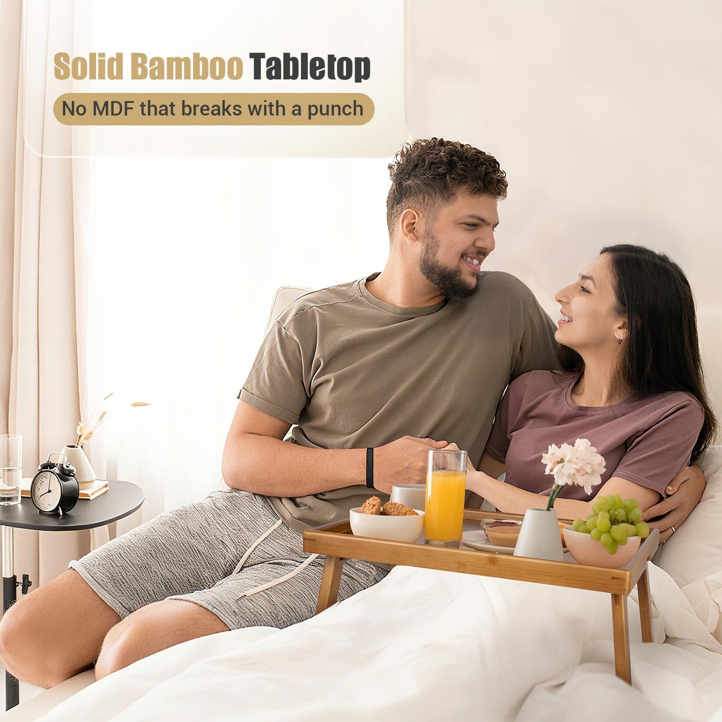 Bmboryxa Bamboo Bed Table Tray with Support Bar and Foldable Legs, Breakfast Food Trays Table for Bed Sofa Eating and Laptops, TV Lap Tray Table on Couch (Applied for Invention Patent)