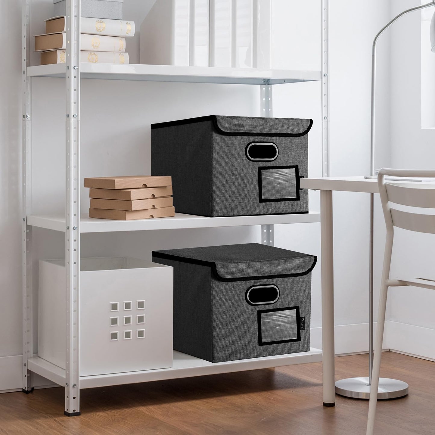 BALEINE File Organizer Box with Lid, Collapsible File Folder Organizer with Plastic Slide, Hanging File Folder Box for Office Document Storage (2 Pack, Black)