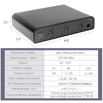 Mini UPS Battery Backup with Replaceable Lithium Battery, DC 5V/9V/12V 4A Output for Router/Modem/LED Lights/Electronics, Portable Uninterruptible Power Supply for Home Office