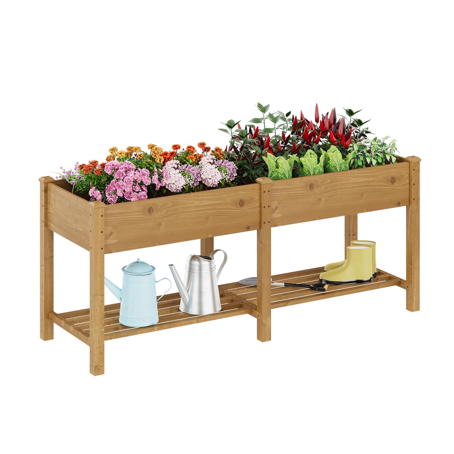 72x24x30.7in Wood Raised Garden Bed with Legs Wooden Planter Box with Storage Shelf Elevated Wood Planter Box for Vegetables Flowers Herbs Garden Planter for Backyard Patio Balcony (Brown, Large)