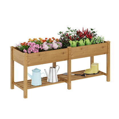 72x24x30.7in Wood Raised Garden Bed with Legs Wooden Planter Box with Storage Shelf Elevated Wood Planter Box for Vegetables Flowers Herbs Garden Planter for Backyard Patio Balcony (Brown, Large)
