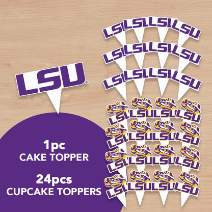 Desert Cactus Louisiana State University Cupcake Topper and Cake Toppers Set - LSU Tigers 25 Pcs Food Party Supplies, Tablecloth Decorations, Graduation and Game Day