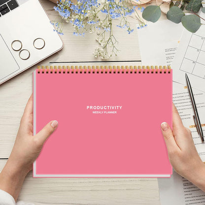 Weekly Productivity Planner - 8.5" x 11" Dashboard Desk Notepad Has 6 Focus Areas to List Tasks for Goals, Projects, Clients, Academic or Meal-Organize Your Daily Work Efficiently, 54 Weeks, Pink