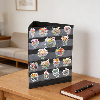 FUPMILPHRANX 2 Pcs 3 Sides 5 Layers Portable Stickers Display Stand for Vendors Big 4'' Stickers, Foldable Sticker Holder for Vendor Events & Small Business, No Assembly Required, Black, 16.5 x 40in