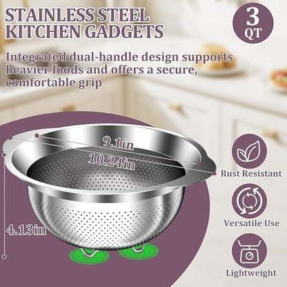Stainless Steel Colander - 3QT Medium Capacity Strainer