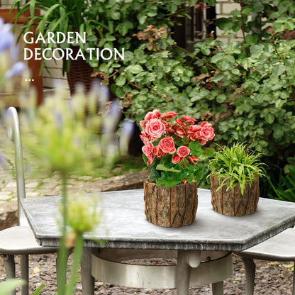 Garneck 3 Pcs Wooden Flower Pots Wood Bark Planters Rustic Tree Stump Containers: Small Natural Log Barrel Buckets for Indoor Outdoor Plants Succulents Home Garden Decor