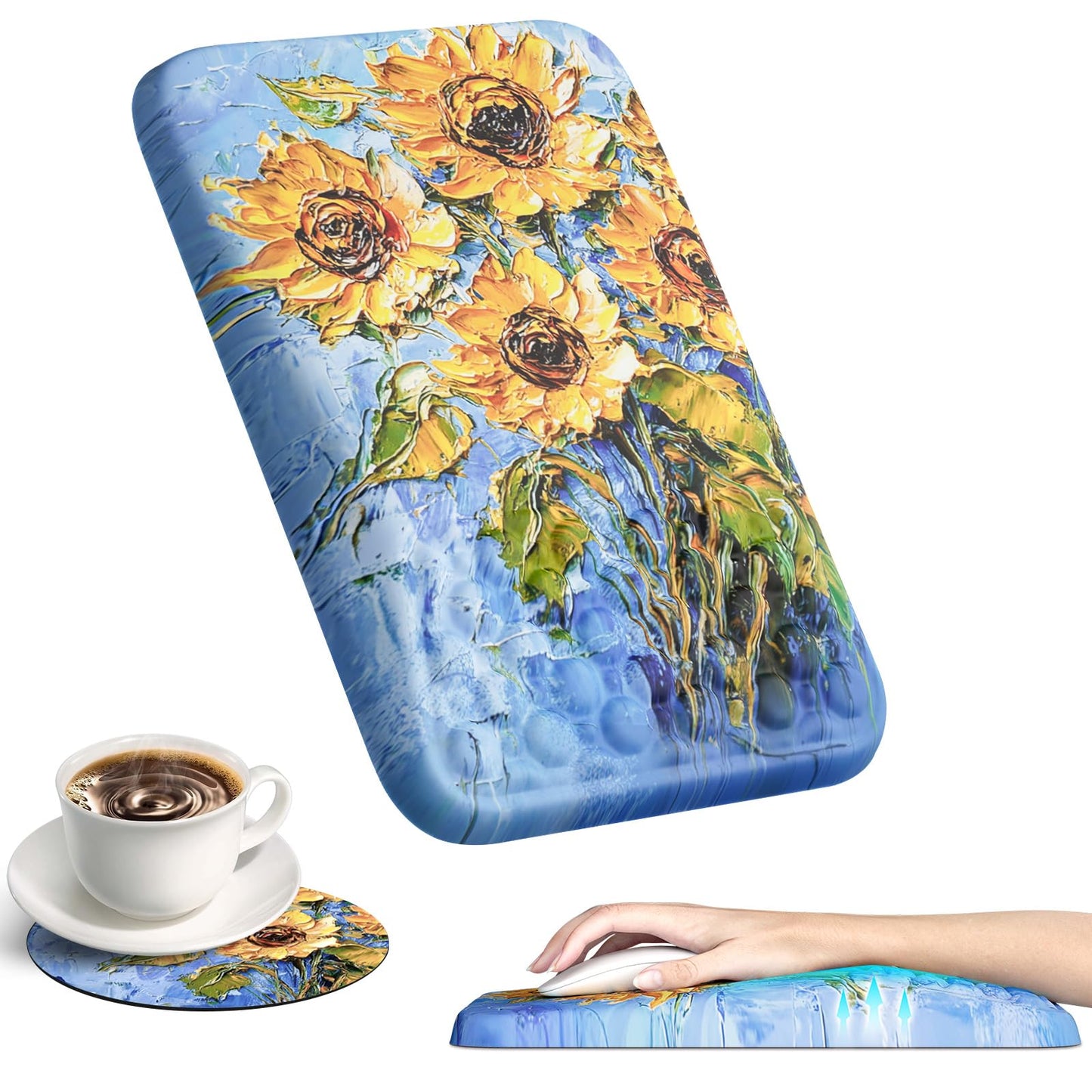 Ospelelf Mouse Pad with Wrist Rest Ergonomic Comfortable Pain Relief Mousepad Wrist Support for Computer Sunflower
