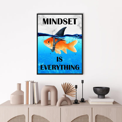 Mindset Is Everything Wall Art:Motivational Wall Decor for Office,Goldfish Prints Posters Inspirational Wall Art Framed,Uplifting Self Improvement Positive Quote Home Office Wall Art 12"x15"