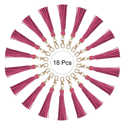uxcell 18pcs PU Leather Tassels, 5.9 Inch Keychain Tassel Charm with Lobster Swivel for Jewelry Making, Handbag, DIY Crafts, (Rose Pink)