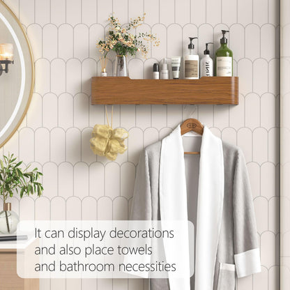 Jadoxy Coat Rack Wall Mount with Hidden Hooks Modern Key Holder Wood Entryway Hook with Shelf for Bedroom Kitchen Hallway Bathroom Designed for Hanging Coats Hats Bags Towel Dog Leashe(Walnut,5 Hooks)