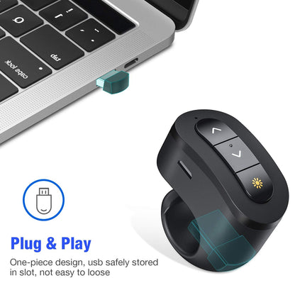 Rechargeable Finger Ring Wireless Presenter Clicker for PowerPoint, Keynote, Mac, Laptop - USB Presentation Remote with 2.4GHz RF