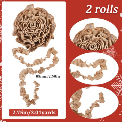 SOFPLATE 2 Rolls 5.4M/17.7 Feet Rustic Burlap Christmas Garland Burlap Ribbon Garland Cloth Fabric Burlywood Wrinkle Buffalo Garlands Decor for Home Outdoor Christmas Tree Party Craft DIY Decoration
