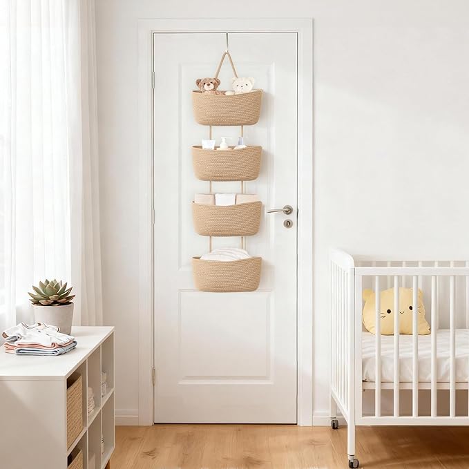 Dahey Over The Door Hanging Basket 4-Tier Woven Boho Wall Mounted Storage
