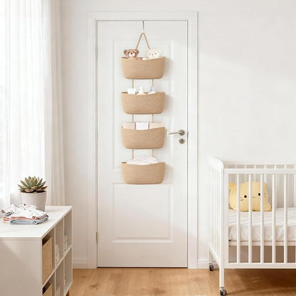 Dahey Over The Door Hanging Basket 4-Tier Woven Boho Wall Mounted Storage