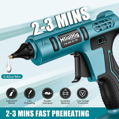 MtiolHig Cordless Hot Glue Gun Compatible with Makita 18v Battery (Tool Only) Handheld Wireless Power Heavy Duty Hot Glue Gun Full Size Kit with 20pcs 0.43'' Hot Glue Stick for Arts & Crafts
