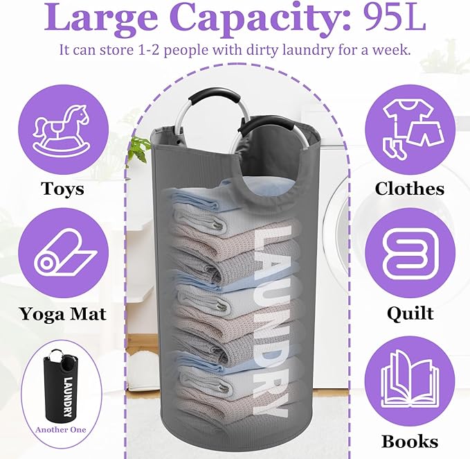 2Pcs Large Laundry Hamper for Adult, 95L Folding Clothes Basket