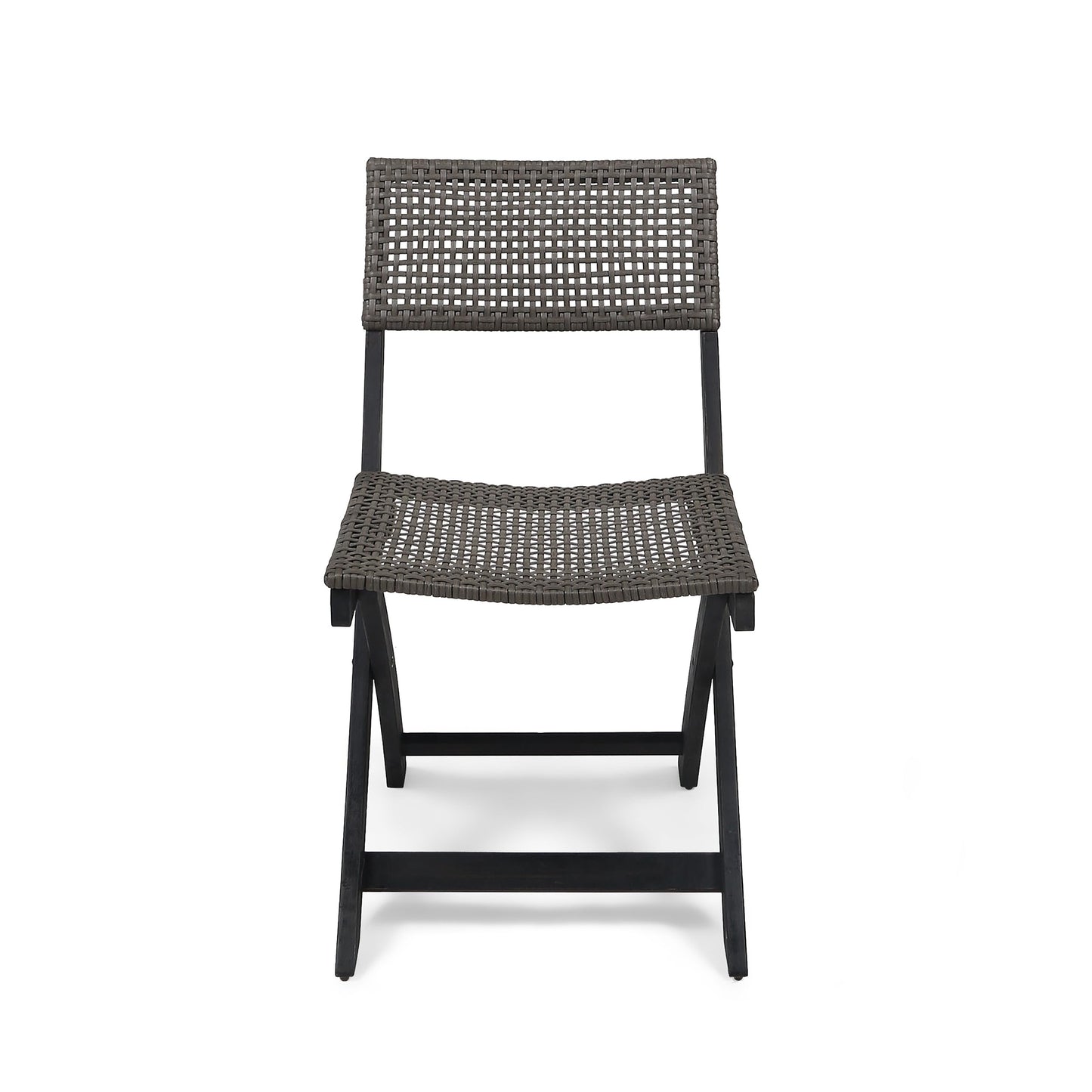 Christopher Knight Home Truda Patio Acacia Wood Foldable Bistro Chairs Set of 2, Wooden Folding Outdoor Dining Chair Set, Wicker Armless Chair for Bistro Set, Fully Assembled Garden Seating, Dark Grey