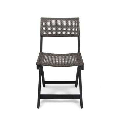 Christopher Knight Home Truda Patio Acacia Wood Foldable Bistro Chairs Set of 2, Wooden Folding Outdoor Dining Chair Set, Wicker Armless Chair for Bistro Set, Fully Assembled Garden Seating, Dark Grey