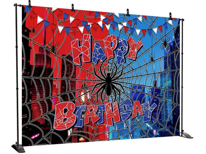 Spider Web Backdrop for Photography Superhero Photo Backdrop Red Blue City Spider Photo Background Children Boys Baby Shower Birthday Party Decorations Supplies Photo Studio Prop Banner XH015 (7x5ft)