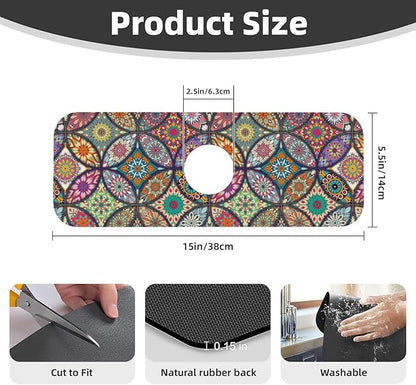 Boho Pretty Mandala Ceramic Rainbow Kitchen Sink Splash Guard Faucet Mat 1 Pcs