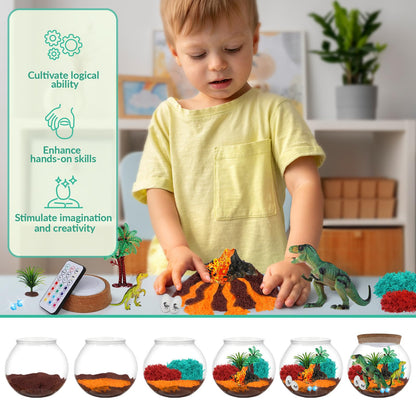 RONSTONE Dinosaur Terrarium Kit for Boys - Dinosaur Toys for Kids - DIY Your Own Light Up Terrarium Kit World - Christmas Birthday Dinosaur Gifts for Boys and Kids 5-7
