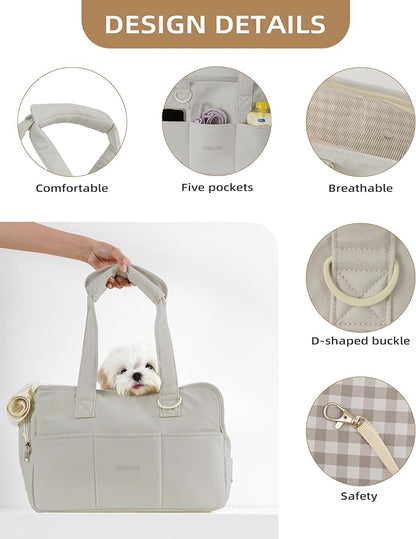 ONECUTE Dog Carrier for Small Dogs Rabbit cat with Large Pockets, Cotton Bag, Dog Carrier Soft Sided, Collapsible Travel Puppy Carrier (Grey, 17" L x 7.5" W x 12" H)