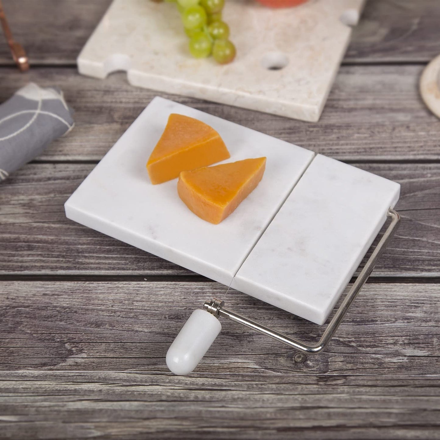 Creative Home Marble Cheese Slicer – 8" x 5" Heavy Duty Marble Board with Wire Cutter, Durable Cheese Slicer for Block Cheese, Butter, Includes Extra Replacement Wire