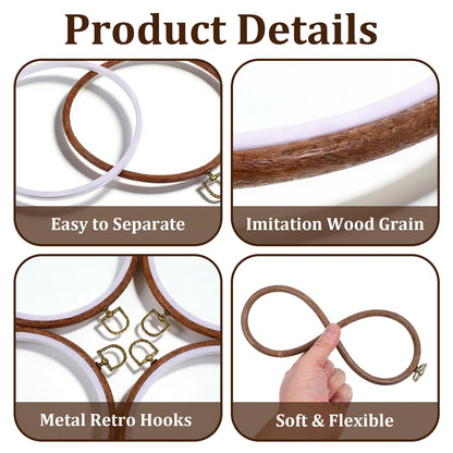 AOZUO 8 Pcs 8 Inch Embroidery Hoops, Round Imitated Wood Cross Stitch Hoop Rings Embroidery Frame Circle Display Frame Kits for Art Craft Sewing Embroidery Handy DIY Ornaments Decoration