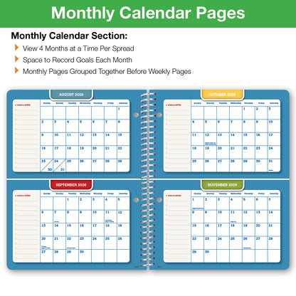 Global Datebooks 2026-2027 Middle & High School Student Planner 7" x 9" - Dated Weekly & Monthly Academic Planner w/Ruler/Bookmark & Stickers, Ideal for Homework, Matrix Style, Slant