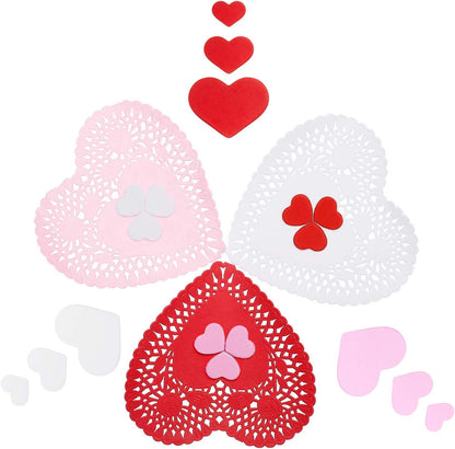 300 Pieces Valentine's Heart Doilies and 500 Pieces Foam Heart Stickers, Mini Paper Heart Doilies Adhesive Stickers for Wedding Decoration Valentine‘s Day Party