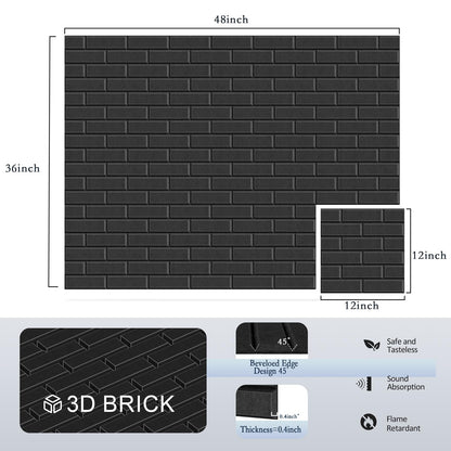 12Pack Acoustic Panels, Self-Adhesive 3D Brick Pattern Sound Proof Panels for Walls, Decorative Sound Dampening Wall Panels for Recording Studios, Offices, Home, 12"×12"×0.4", Black