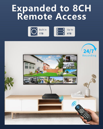 (2026 New) 4K PTZ Wired Outdoor Security Camera System, 8CH DVR with 1TB HDD, 4 Cameras, Remote Control, No Monthly Fee App, 122° Wide Angle, AI Human Detection, Audio Mic, IR Night Vision, Indoor