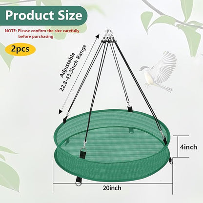 Lettry 2Pcs Bird Seed & Shell Catcher Tray for Hanging Bird Feeder Platform, Birdseed Hoop for Outdoor Garden Hanging Tray (Green, 20inch)
