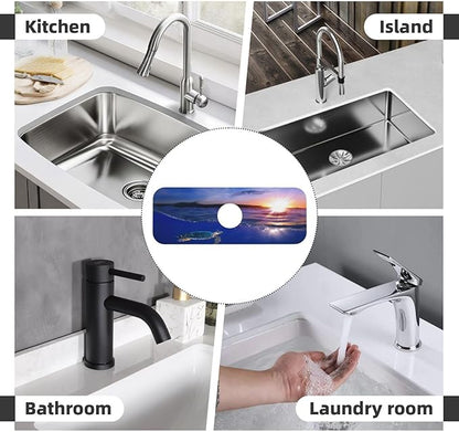 Island Time Tropical Leaves Floral Kitchen sink faucet pad, strong water