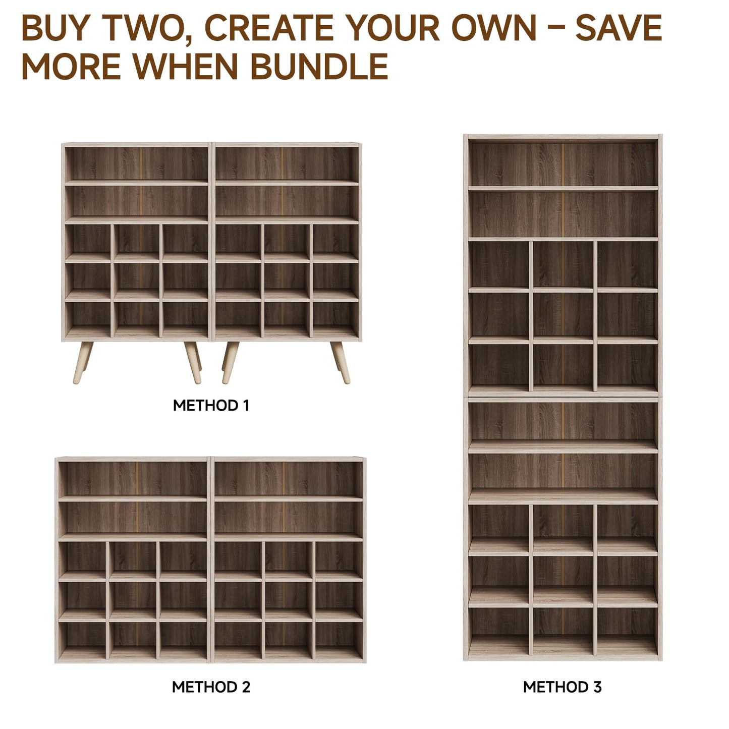 MIKORYS2X 5 Tiers Shoe Cubby, Shoe Storage Cabinet with 9 Cubbies, Wooden Shoe Rack Organizer with 2 Shelves and Legs, 10-15 Pairs, Freestanding Cubby Shoe Rack for Closet, Entryway, Bedroom, Natural