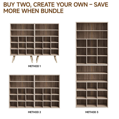 MIKORYS2X 5 Tiers Shoe Cubby, Shoe Storage Cabinet with 9 Cubbies, Wooden Shoe Rack Organizer with 2 Shelves and Legs, 10-15 Pairs, Freestanding Cubby Shoe Rack for Closet, Entryway, Bedroom, Natural