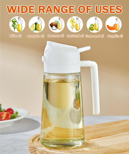 With Stickers 16oz Olive Oil Sprayer for Cooking - 2 in 1 Spray & Pour Olive Oil Dispenser - 470ml Glass Spray Oil Bottle - Kitchen Gadgets