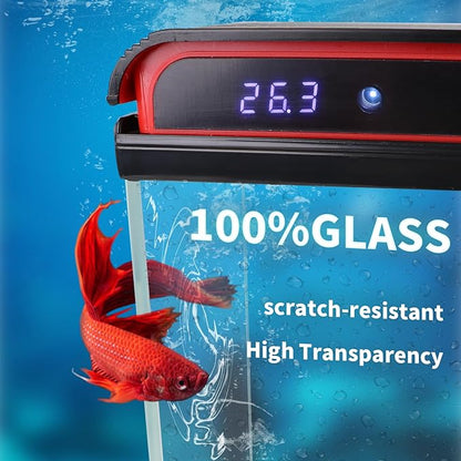 10 Gallon Fish Tank Smart Aquarium Kit, Glass Small Aquarium Starter Kits Self Cleaning with 3 Types of LED Lights and Filter Water Pump, Water Temperature Detection Ultra Quiet Gift for Kid
