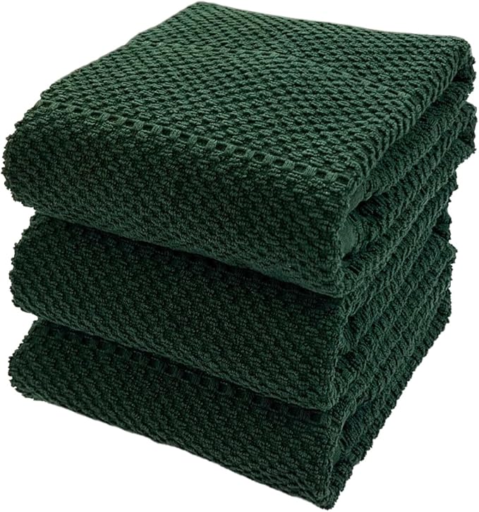 Serafina Home Dark Green Kitchen Dish Towels: 100% Cotton Cloth Soft Cleaning