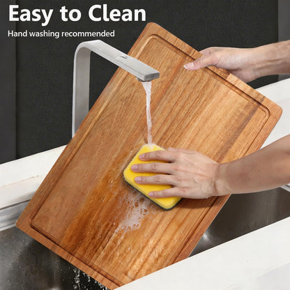 3 PCS Acacia Wood Cutting Boards for Kitchen With Wooden Storage Stand
